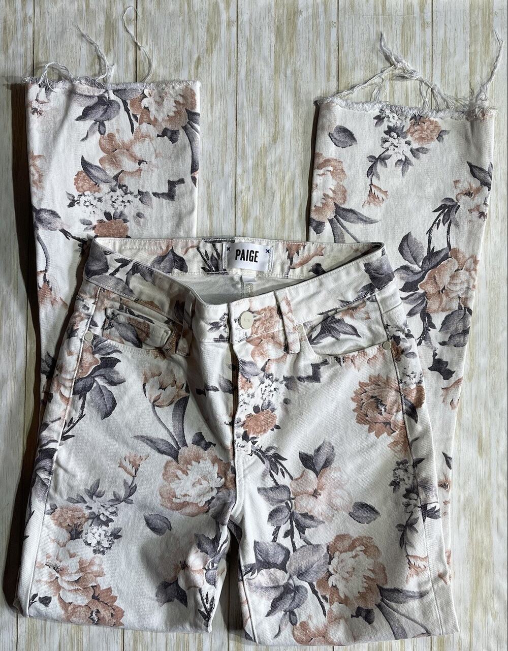 Paige Colette Crop Flare Women’s Floral Frayed Hem Jeans Size 23